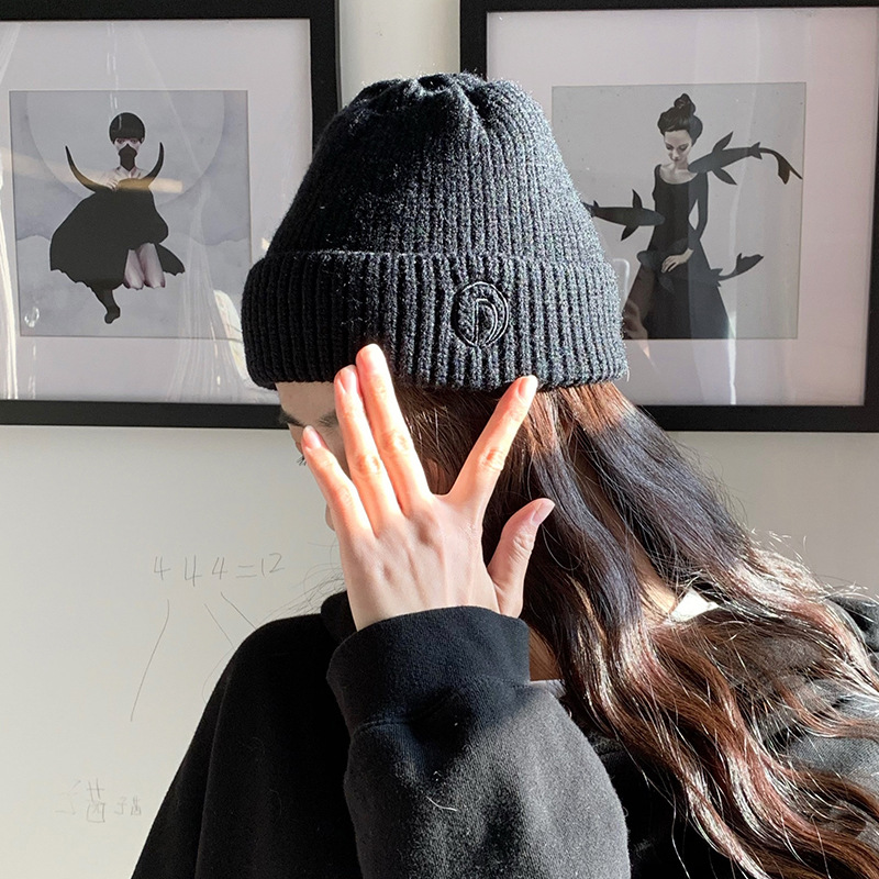 Hat Female Autumn and Winter Simple Letter Woolen Cap Student Couple Outdoor Keep Warm Pullover Knitting Cold Hat Male Fashion