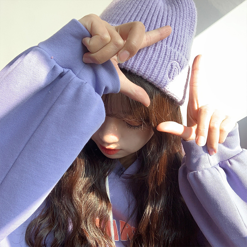 Hat Female Autumn and Winter Simple Letter Woolen Cap Student Couple Outdoor Keep Warm Pullover Knitting Cold Hat Male Fashion