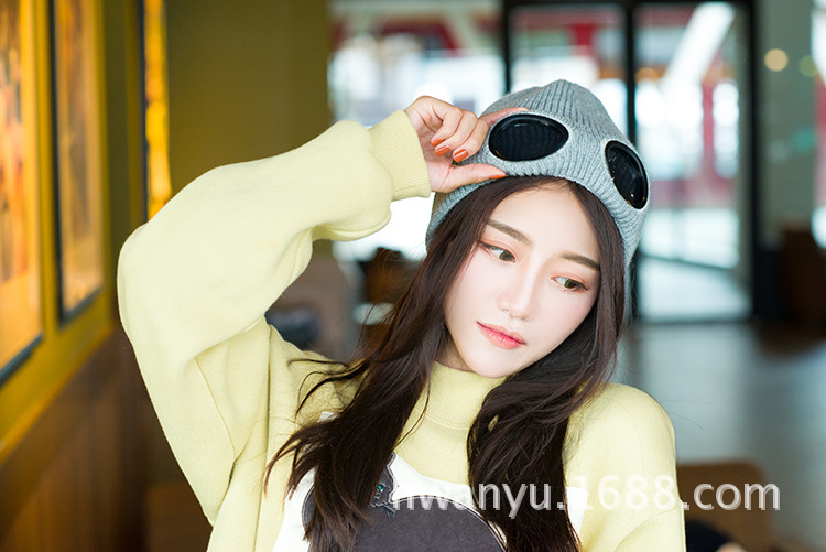 Autumn and Winter Female Male Sports Ski Goggles Woolen Cap Warm-Keeping and Cold-Proof Knitted Hat Windproof Cycling Pilot Hat