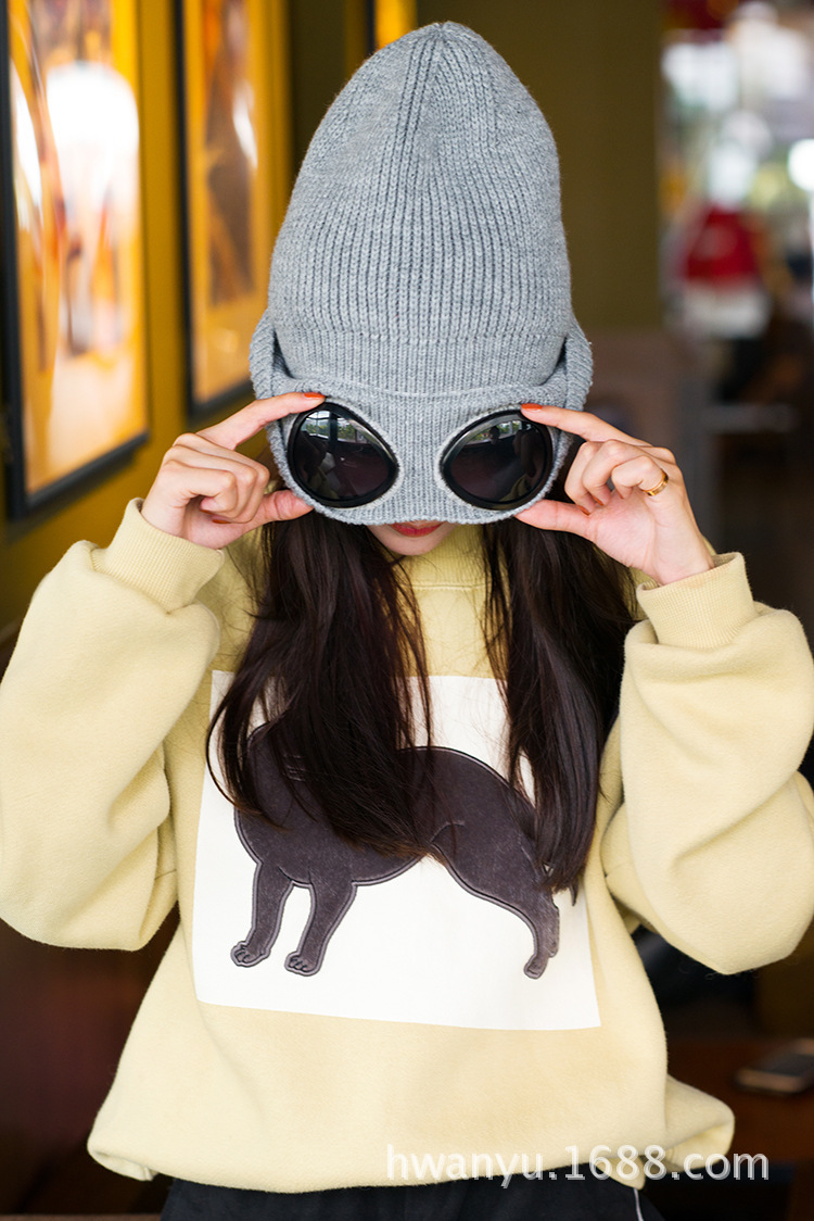 Autumn and Winter Female Male Sports Ski Goggles Woolen Cap Warm-Keeping and Cold-Proof Knitted Hat Windproof Cycling Pilot Hat