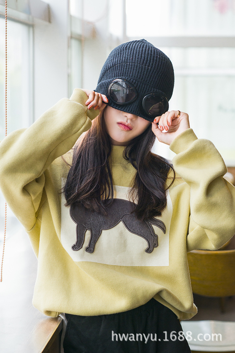Autumn and Winter Female Male Sports Ski Goggles Woolen Cap Warm-Keeping and Cold-Proof Knitted Hat Windproof Cycling Pilot Hat