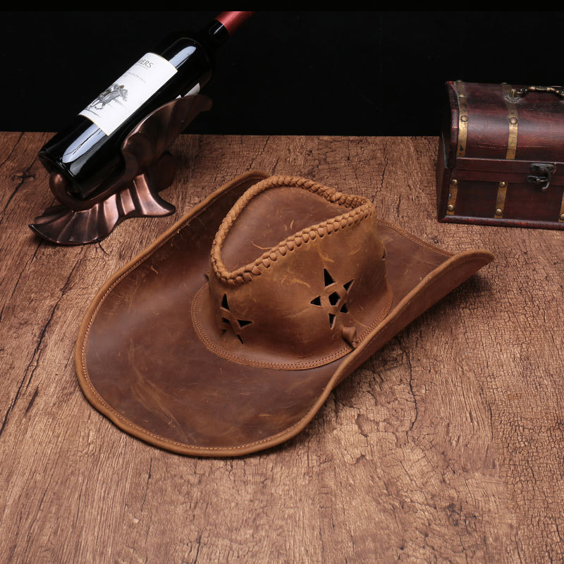 Handmade Leather European and American Retro Casual First Layer Cowhide Crazy Horse Leather Handmade Hat Leisure cap