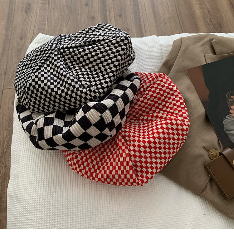 Japanese Chessboard Beret All-Match Internet Famous Hat Cloud Hat Big Head Circumference Fashion Women&#039;s Leisure cap