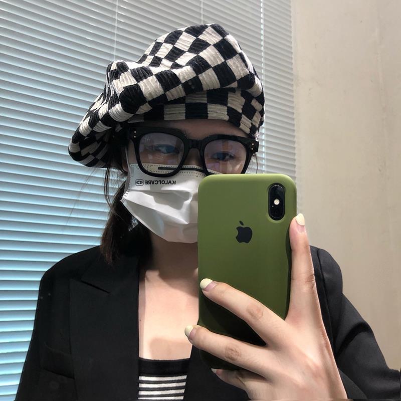 Japanese Chessboard Beret All-Match Internet Famous Hat Cloud Hat Big Head Circumference Fashion Women&#039;s Leisure cap