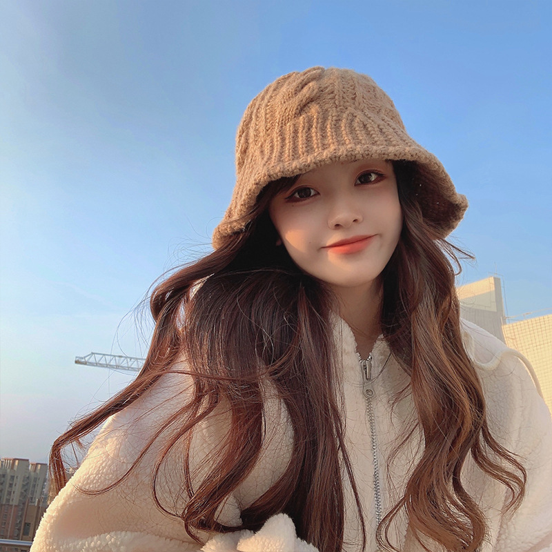Leisure cap  Handmade Wool Bucket Hat Women&#039;s Autumn and Winter Warm All-Matching White Knitted Fisherman Hat