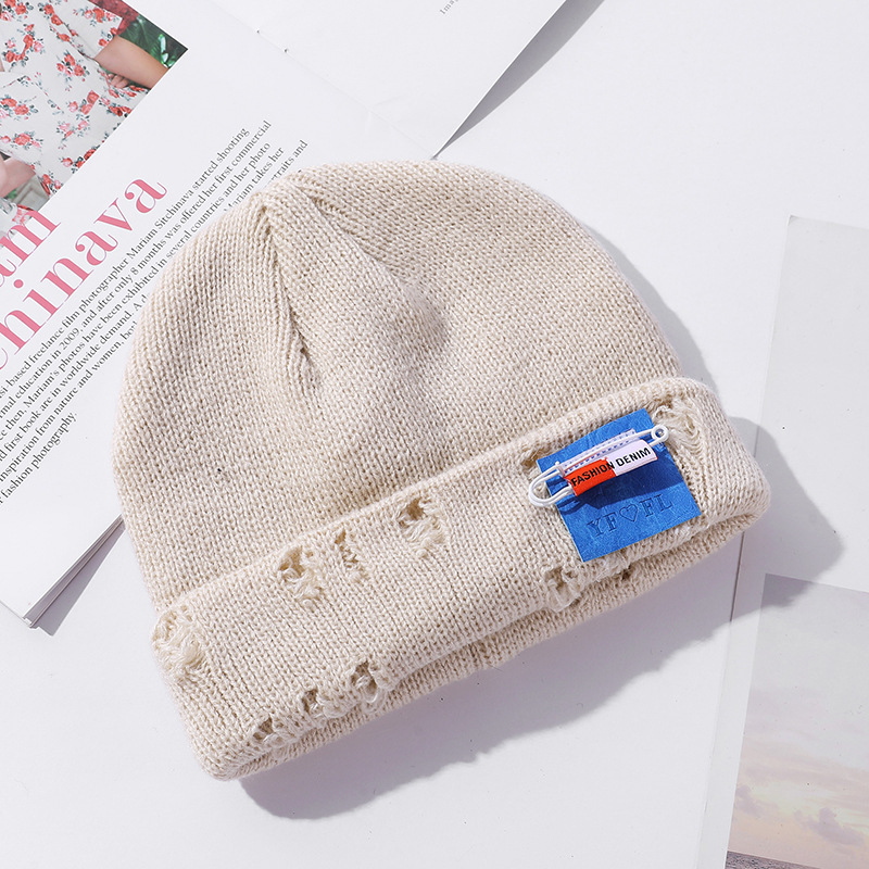 Parent-Child Woolen Cap Korean Double-Layer Thickened Make Old Ripped Cloth Label Knitted Hat Parent-child cap