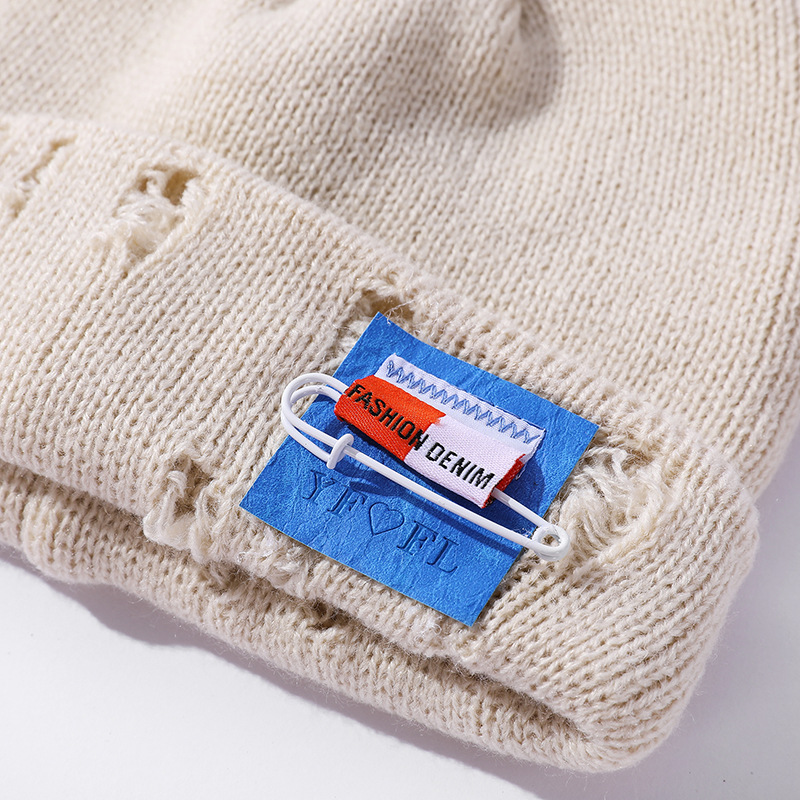 Parent-Child Woolen Cap Korean Double-Layer Thickened Make Old Ripped Cloth Label Knitted Hat Parent-child cap