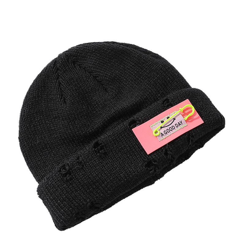 Parent-Child Woolen Cap Korean Double-Layer Thickened Make Old Ripped Cloth Label Knitted Hat Parent-child cap