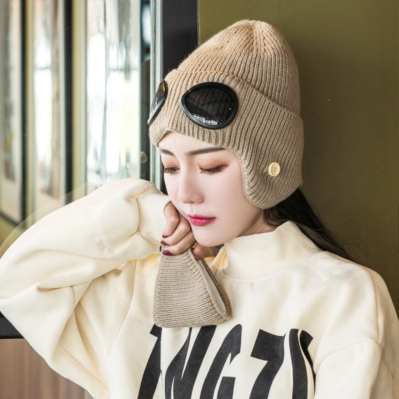New Glasses Woolen Cap Pilot Sunglasses Ski Cap Ear Mask Winter Warm Parent-child cap
