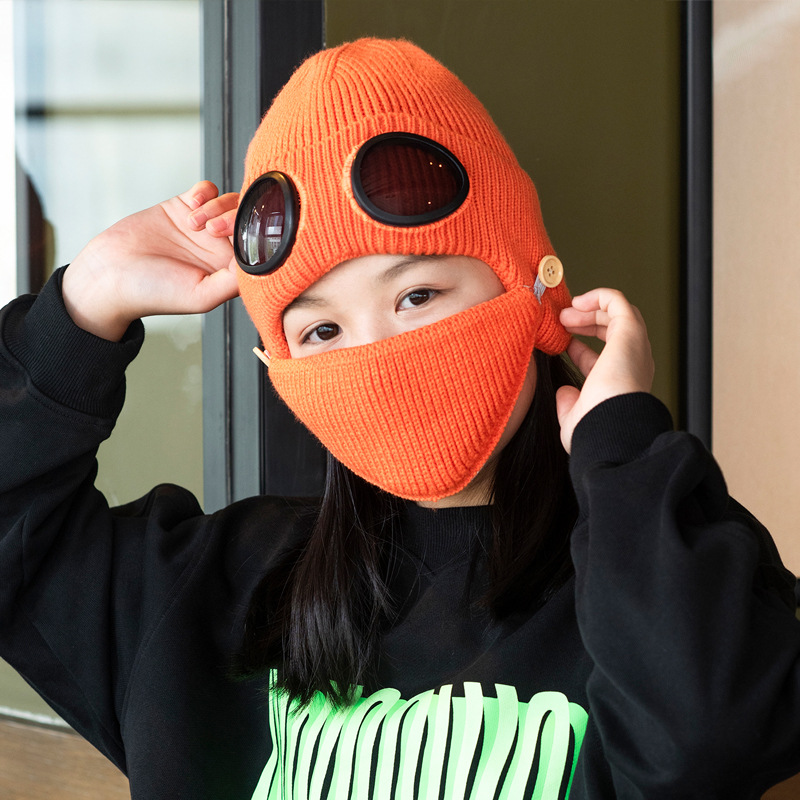 New Glasses Woolen Cap Pilot Sunglasses Ski Cap Ear Mask Winter Warm Parent-child cap