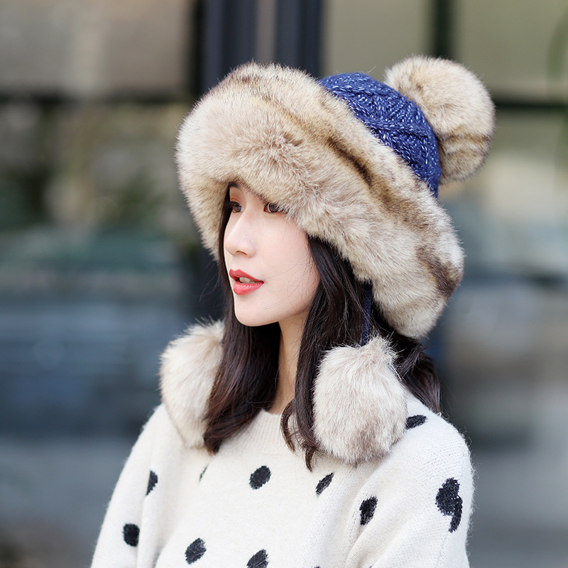 New Hat Female Winter Leifeng Cap Winter Outdoor Knitted Hat Korean Fashionable Lady Cold Protection Hat Ski Cap
