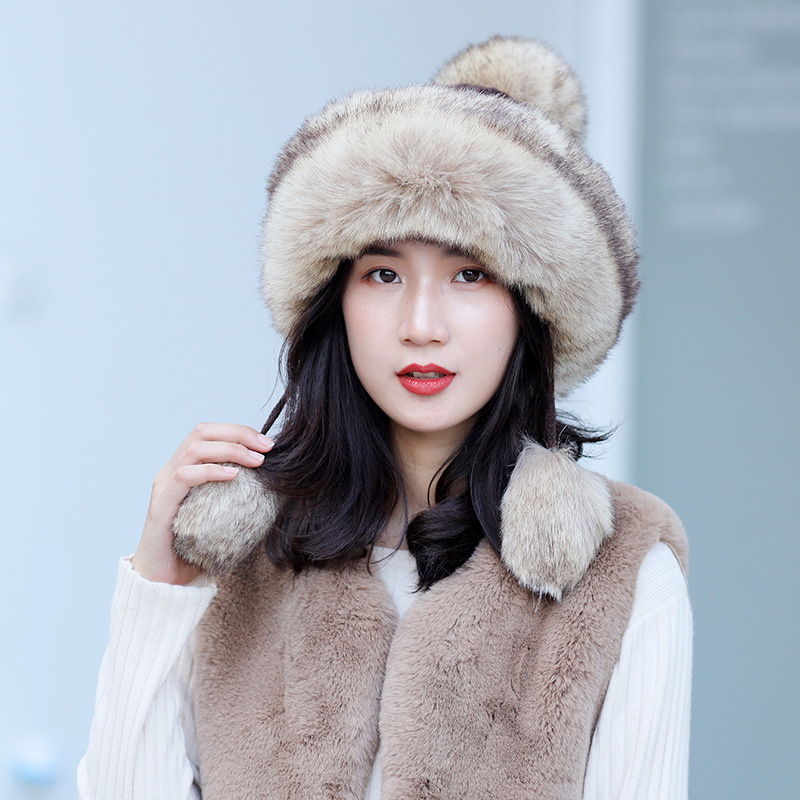New Hat Female Winter Leifeng Cap Winter Outdoor Knitted Hat Korean Fashionable Lady Cold Protection Hat Ski Cap