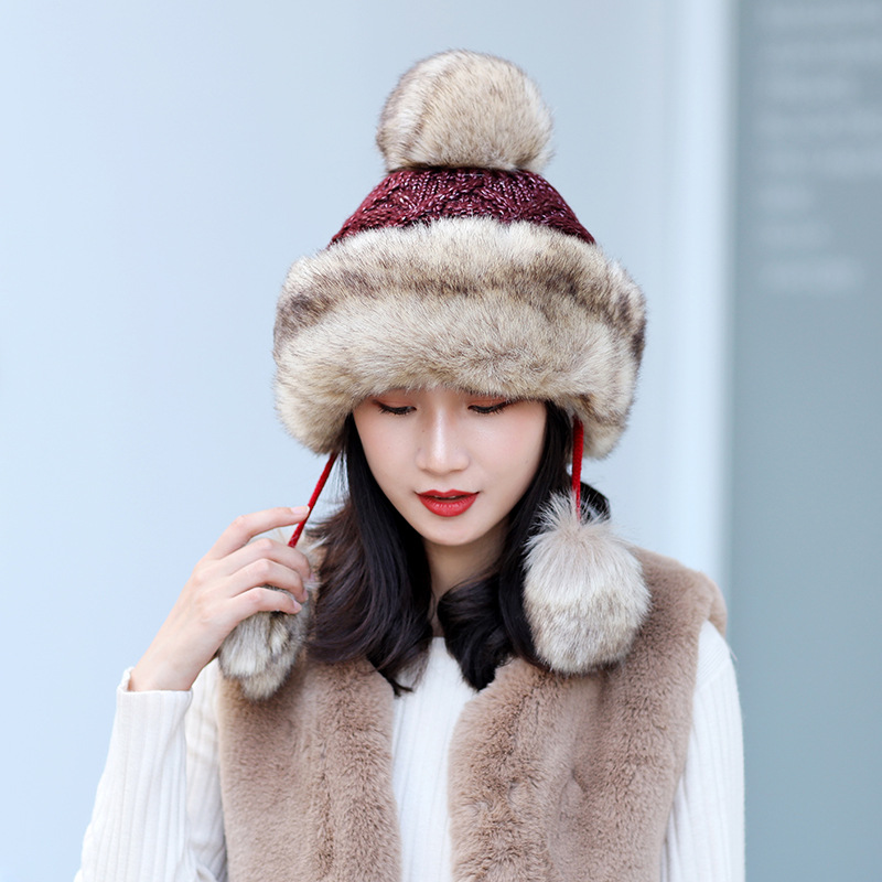 New Hat Female Winter Leifeng Cap Winter Outdoor Knitted Hat Korean Fashionable Lady Cold Protection Hat Ski Cap