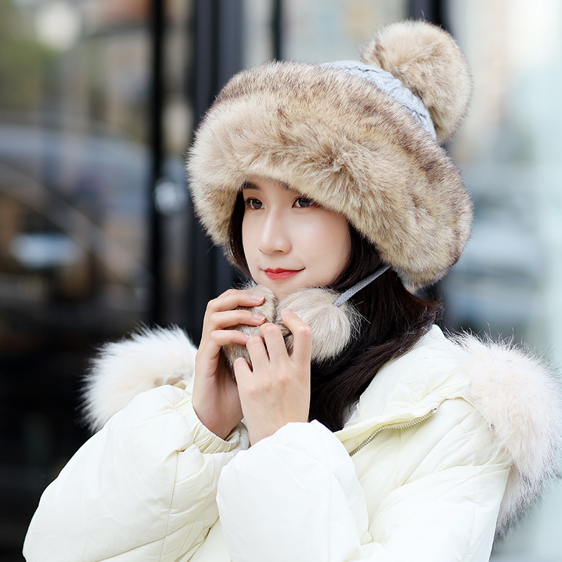 New Hat Female Winter Leifeng Cap Winter Outdoor Knitted Hat Korean Fashionable Lady Cold Protection Hat Ski Cap
