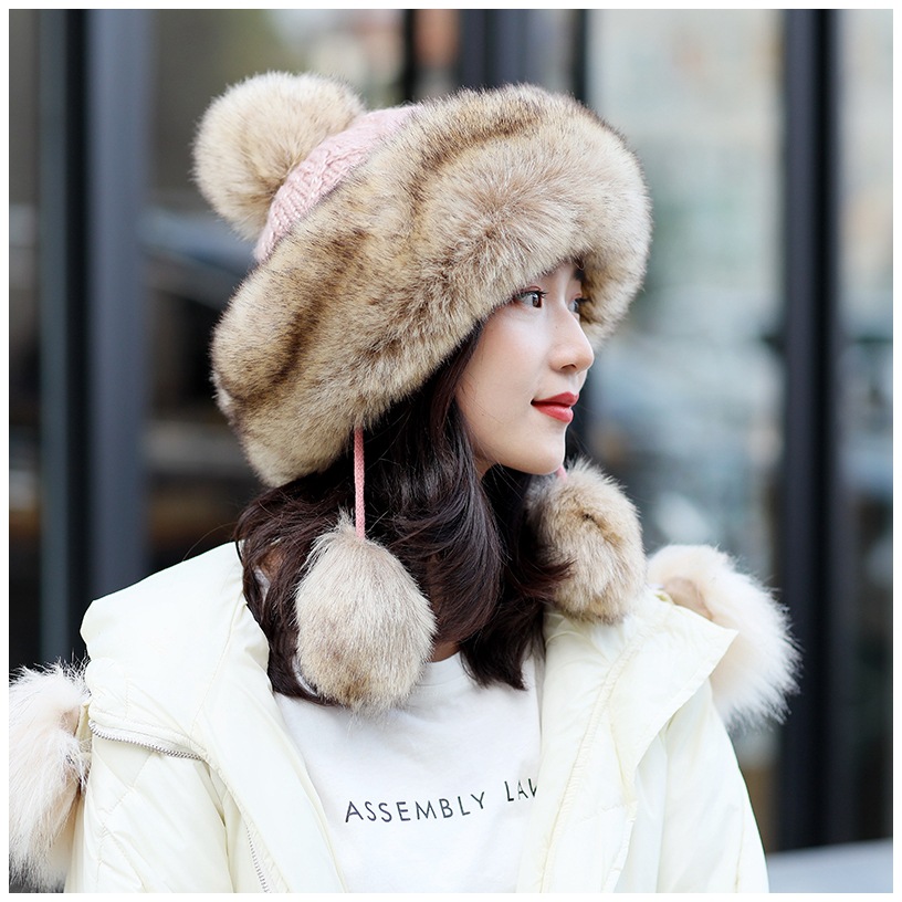New Hat Female Winter Leifeng Cap Winter Outdoor Knitted Hat Korean Fashionable Lady Cold Protection Hat Ski Cap
