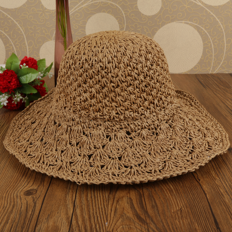 Sun hat lady foldable summer Sun hat with big curling brim straw hat Sun protection beach hat