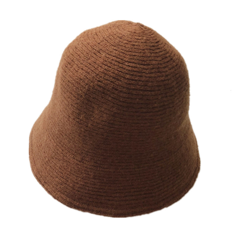 Japanese Pure Color Wool Bucket Hat Women&#039;s Vintage Bowler Hat All-Matching Warm Knitted Bucket Hat Lady Hat