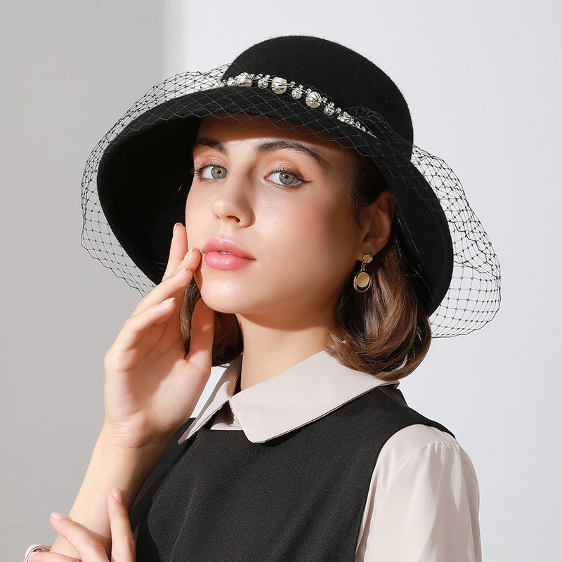 Ling Long Clothing Autumn and Winter British Retro Temperament Banquet Lady Hat