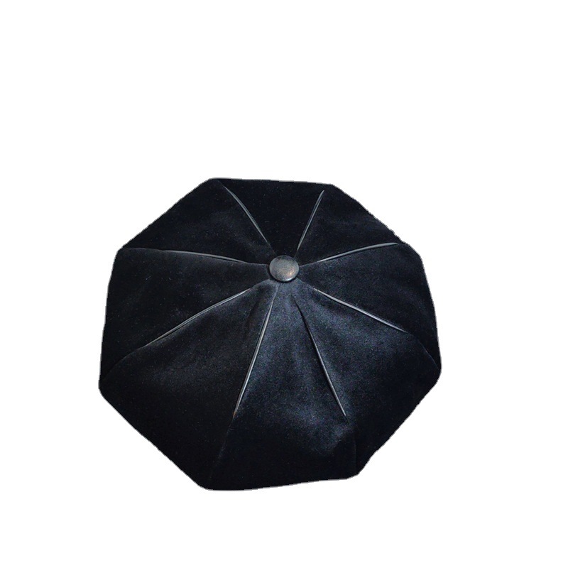 Japanese Style Gold Velvet Artistic Beret Women&#039;s Leather Edging Painter Cap Korean Style Retro Lady Hat