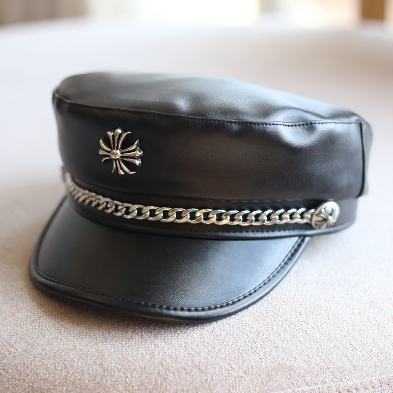 Cross Chain leather Navy hat Lady British small Spice style star Anise hat versatile cap British Beret