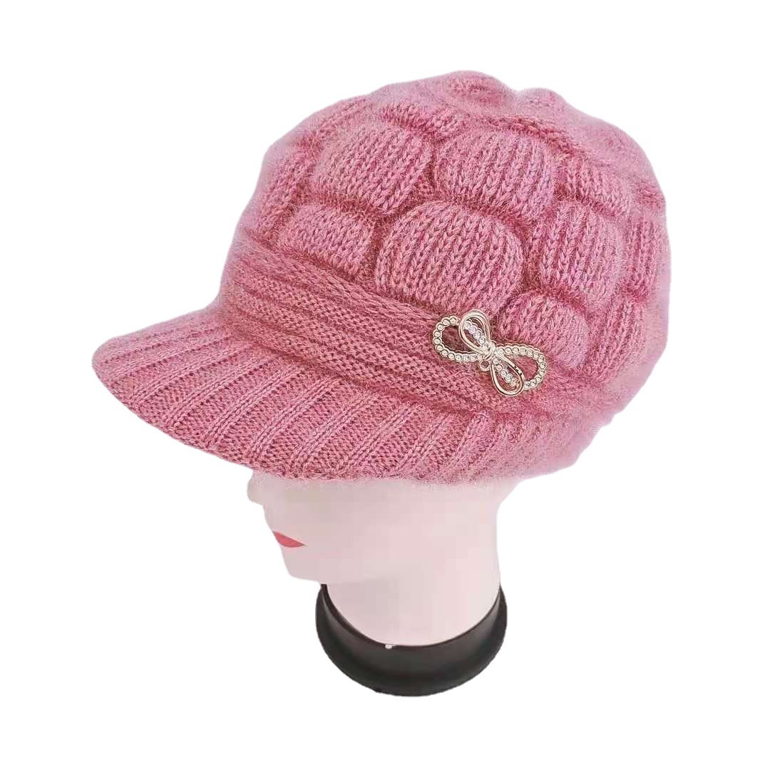 21 Autumn and Winter New Old Lady Knitted Hat Fleece Lined Padded Warm Keeping Wool Female Cap Fashion Mom Woolen Cap