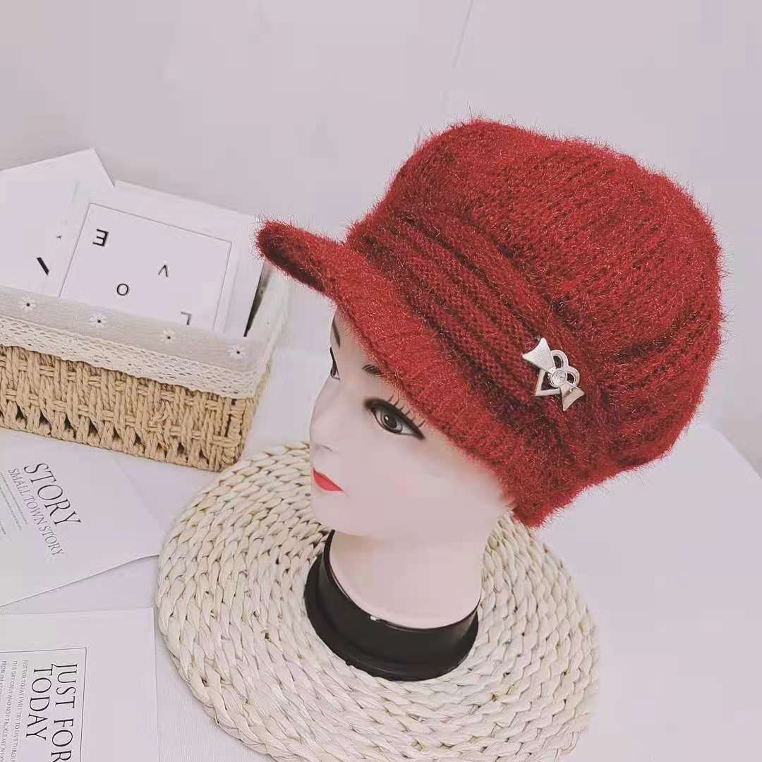 21 Autumn and Winter New Old Lady Knitted Hat Fleece Lined Padded Warm Keeping Wool Female Cap Fashion Mom Woolen Cap