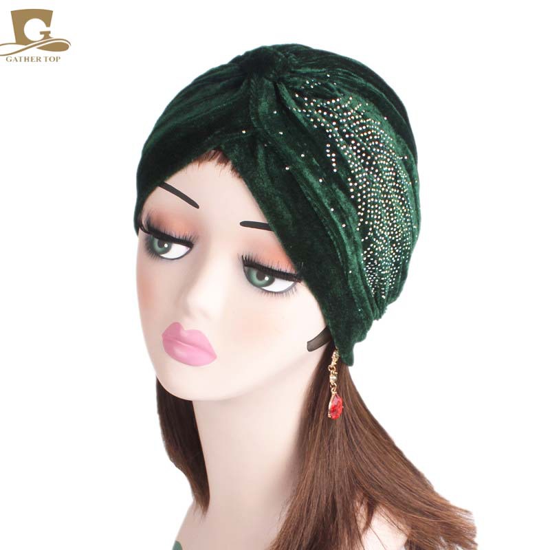Foreign Trade New Feather Rhinestone Indian Hat Lady Noble Retro Gold Velvet Tam-O&#039;-Shanter TJM-21C