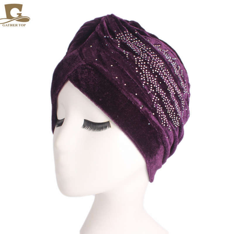 Foreign Trade New Feather Rhinestone Indian Hat Lady Noble Retro Gold Velvet Tam-O&#039;-Shanter TJM-21C