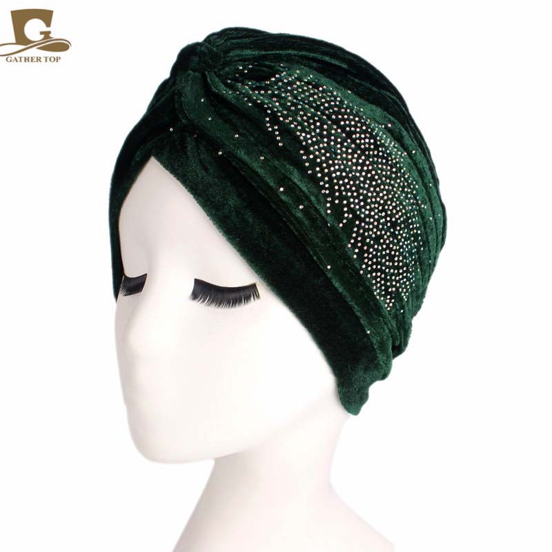 Foreign Trade New Feather Rhinestone Indian Hat Lady Noble Retro Gold Velvet Tam-O&#039;-Shanter TJM-21C