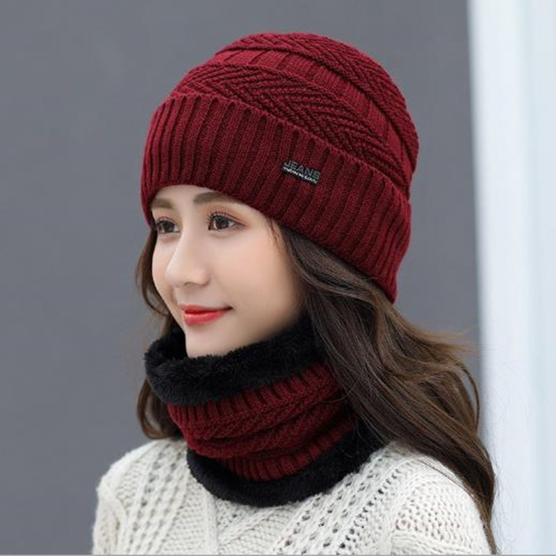 Knitted hat Hat Women&#039;s Fleece-Lined Warm Wool Hat Korean Cycling All-Matching Thickened Knitted Hat Lady Hat