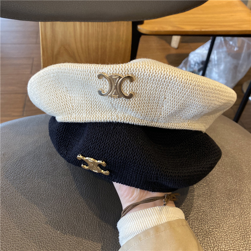 French New Style Beret Women&#039;s Summer Thin Knitted Korean Style All-Match Beret Lady Hat