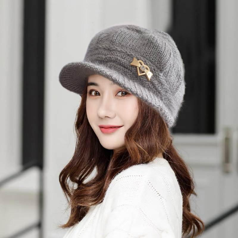 Lady Hat New Fashion Girl&#039;s Cap Rabbit Woolen Middle-Aged Mom Thick Warm Windproof Cycling Ear Protection Winter Hat