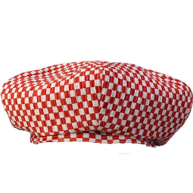 Net Red Wind Girl Red Plaid Beret Art Vintage Painter Hat Street British Chessboard Lady Hat
