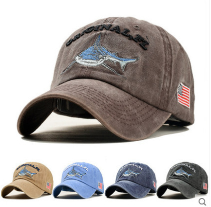 Cross-Border AliExpress EBay Abroad One Piece Dropshipping Popular Cartoon Washed Embroidered Shark Hat National hat