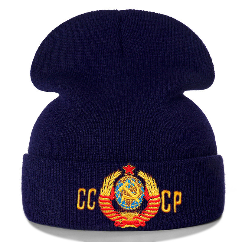Soviet Union Russian National Emblem CCCP Letter Woolen Cap Embroidery Knitted Hat Winter Sleeve Cap Woolen Cap?