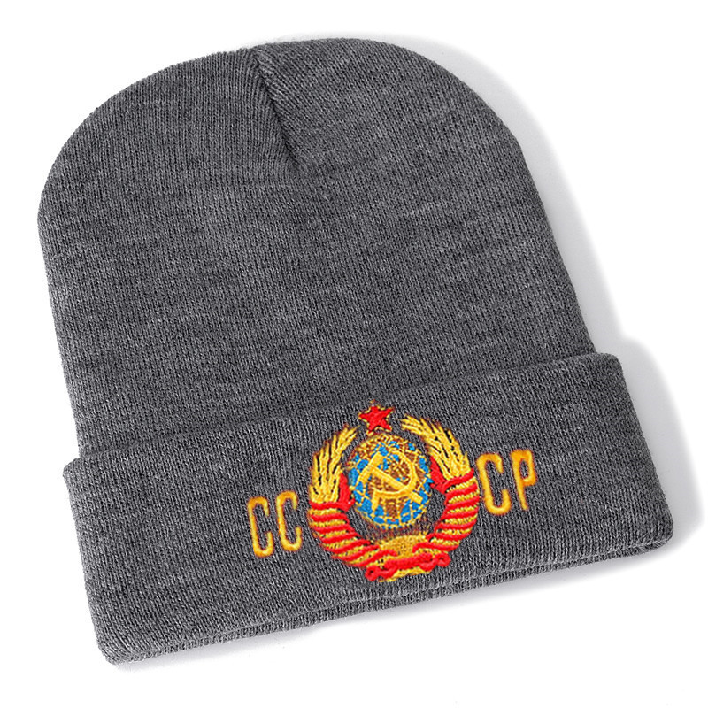 Soviet Union Russian National Emblem CCCP Letter Woolen Cap Embroidery Knitted Hat Winter Sleeve Cap Woolen Cap?