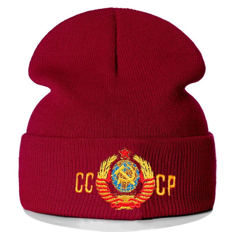 Soviet Union Russian National Emblem CCCP Letter Woolen Cap Embroidery Knitted Hat Winter Sleeve Cap Woolen Cap?