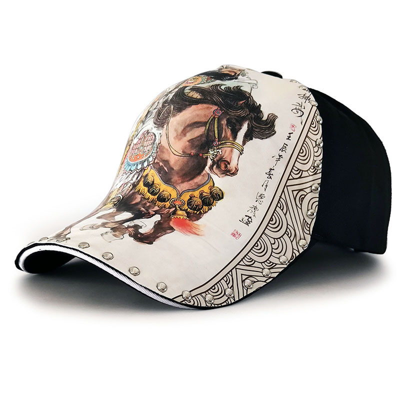 National hat  Cap Guan Yu Red Hare Hat Fashion New Domineering Original Illustration Pattern Rivet Hat Chinese Style