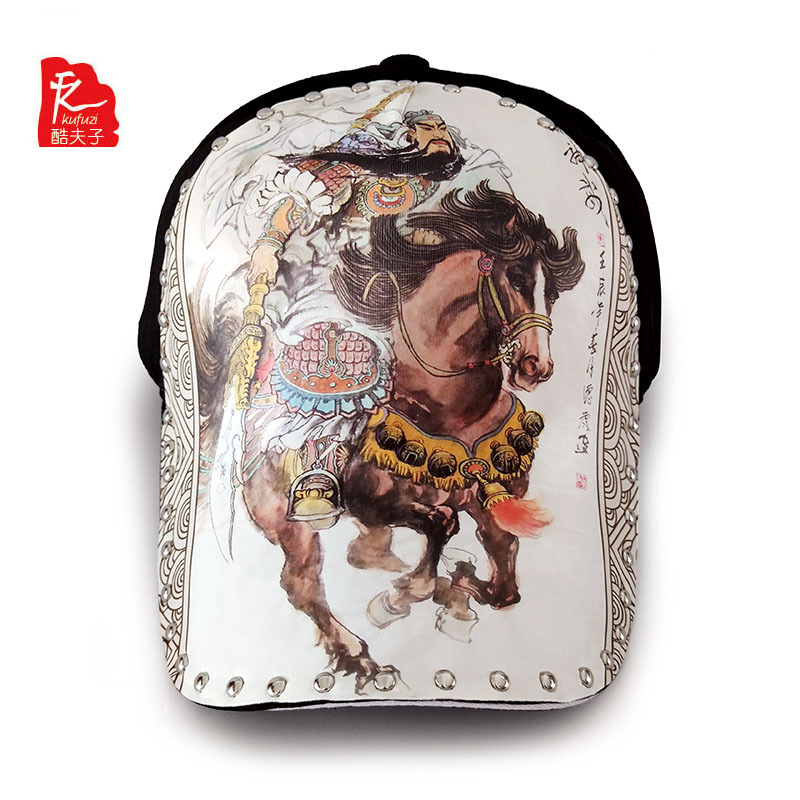 National hat  Cap Guan Yu Red Hare Hat Fashion New Domineering Original Illustration Pattern Rivet Hat Chinese Style
