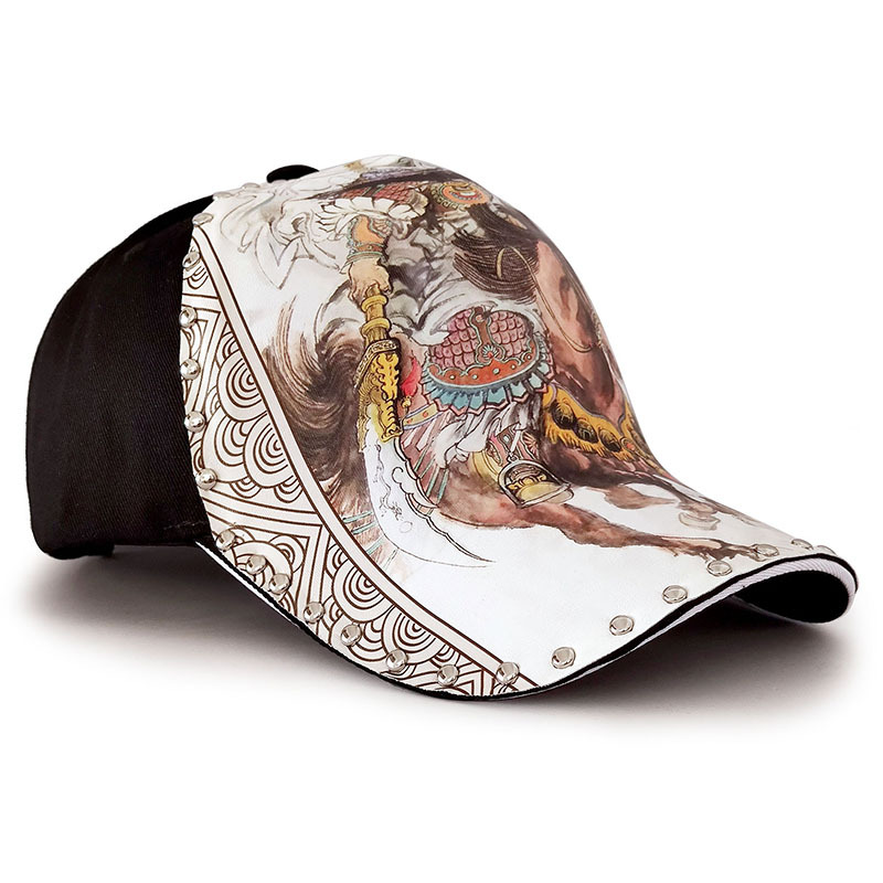 National hat  Cap Guan Yu Red Hare Hat Fashion New Domineering Original Illustration Pattern Rivet Hat Chinese Style