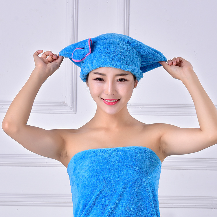 Coral Velvet Bath cap microfiber Absorbent dry hair Cap Adult lovely bow dry hair Cap wholesale