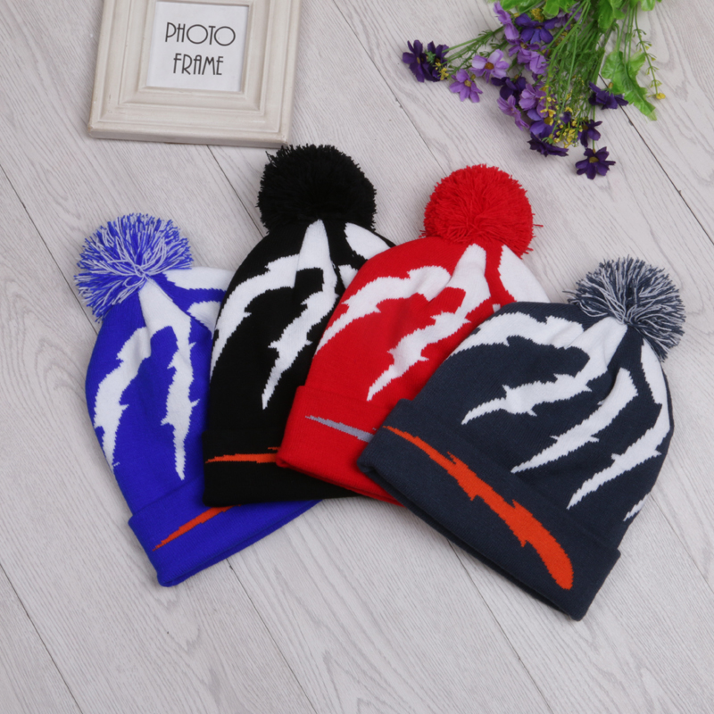 Jacquard Elastic Cap with ball knit cap sport cap wool
