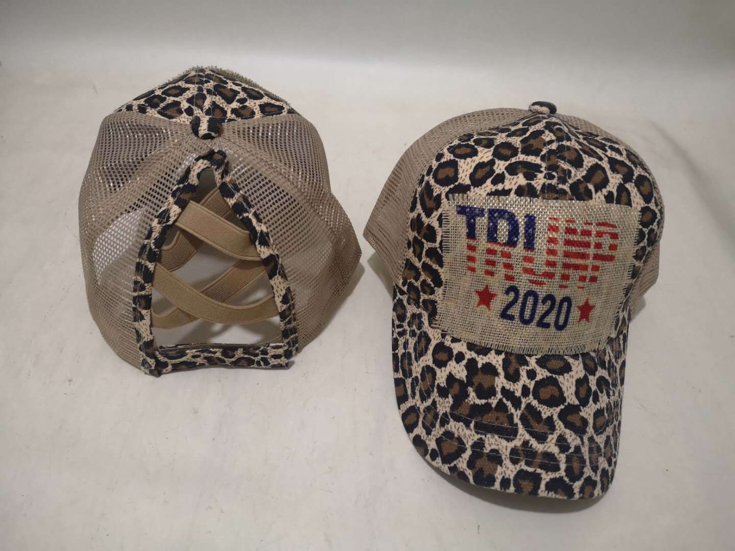 2020 CrossBorder Whole Women&#039;s Cross Hat Leopard Print Open Summer Baseball Cap Ponytail Net Cap Processing