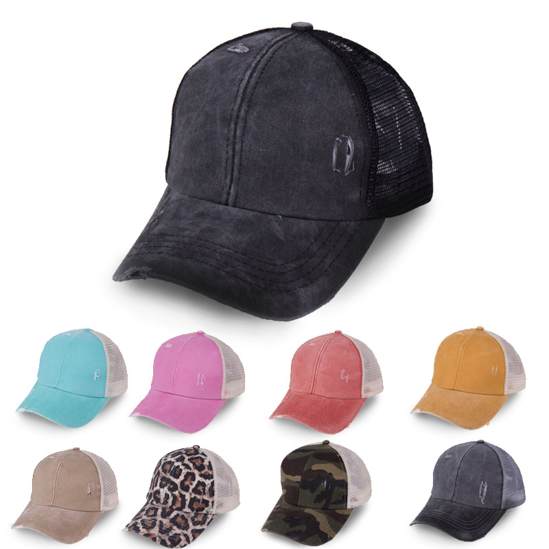 Washed horsetail baseball cap female summer spring autumn custom made old outdoor sun block cap pure color cap