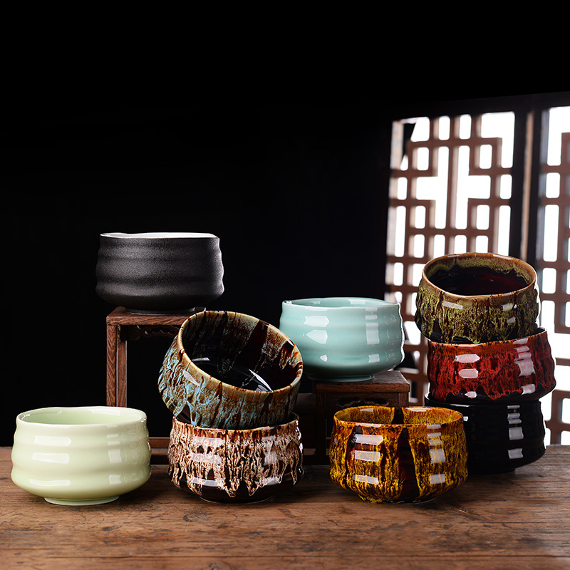 Hat Teacup Matcha Bowl JapaneseStyle Coarse Pottery Tea Cup Handmade Tea Cup Flow Glaze Tea Set Kiln Baked Pottery Cup