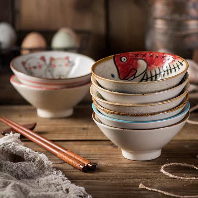 ceramic underglaze color handpainted 5 inch tall bamboo hat bowl dessert bowl household rice bowl small soup bowl