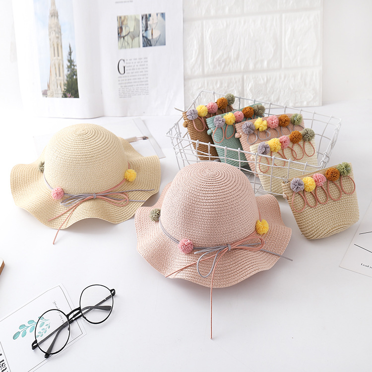 Children&#039;s Sun Bucket Hat Summer Hand-Woven Children&#039;s Straw Hat + Children&#039;s Bags Customized
