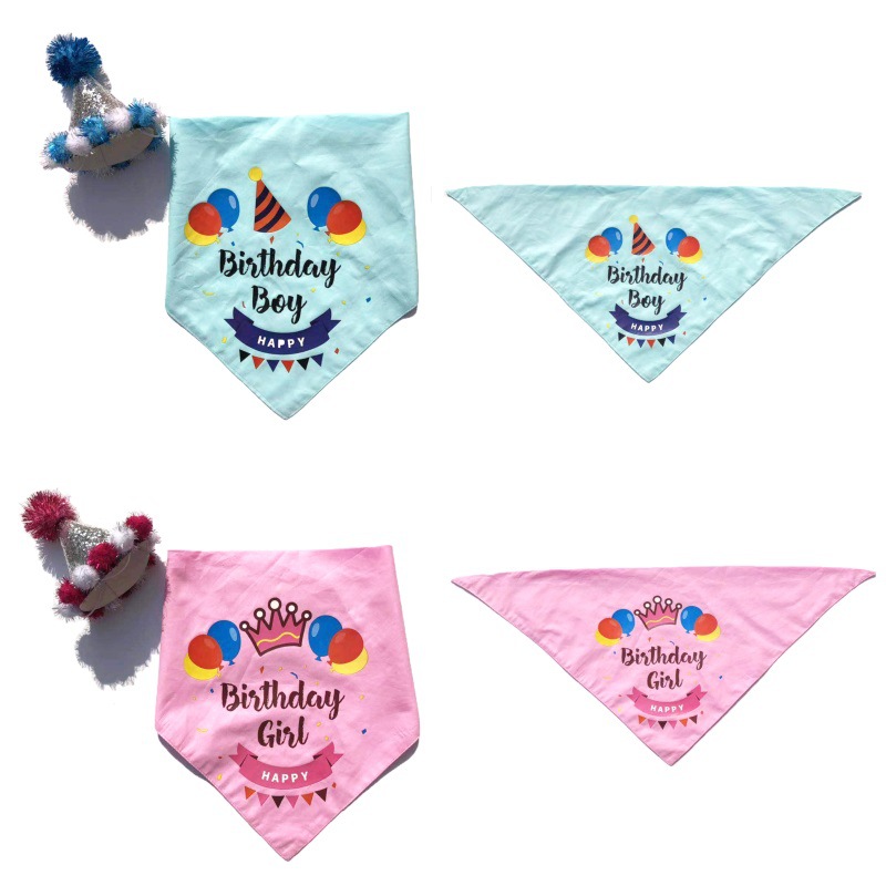 Pet Birthday Saliva Towel Birthday Party Hat Double Layer Cotton Dog Triangular Binder 