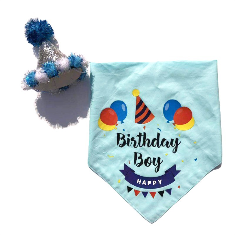 Pet Birthday Saliva Towel Birthday Party Hat Double Layer Cotton Dog Triangular Binder 