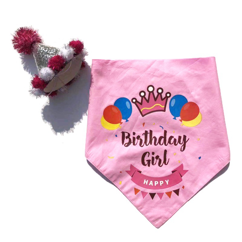 Pet Birthday Saliva Towel Birthday Party Hat Double Layer Cotton Dog Triangular Binder 